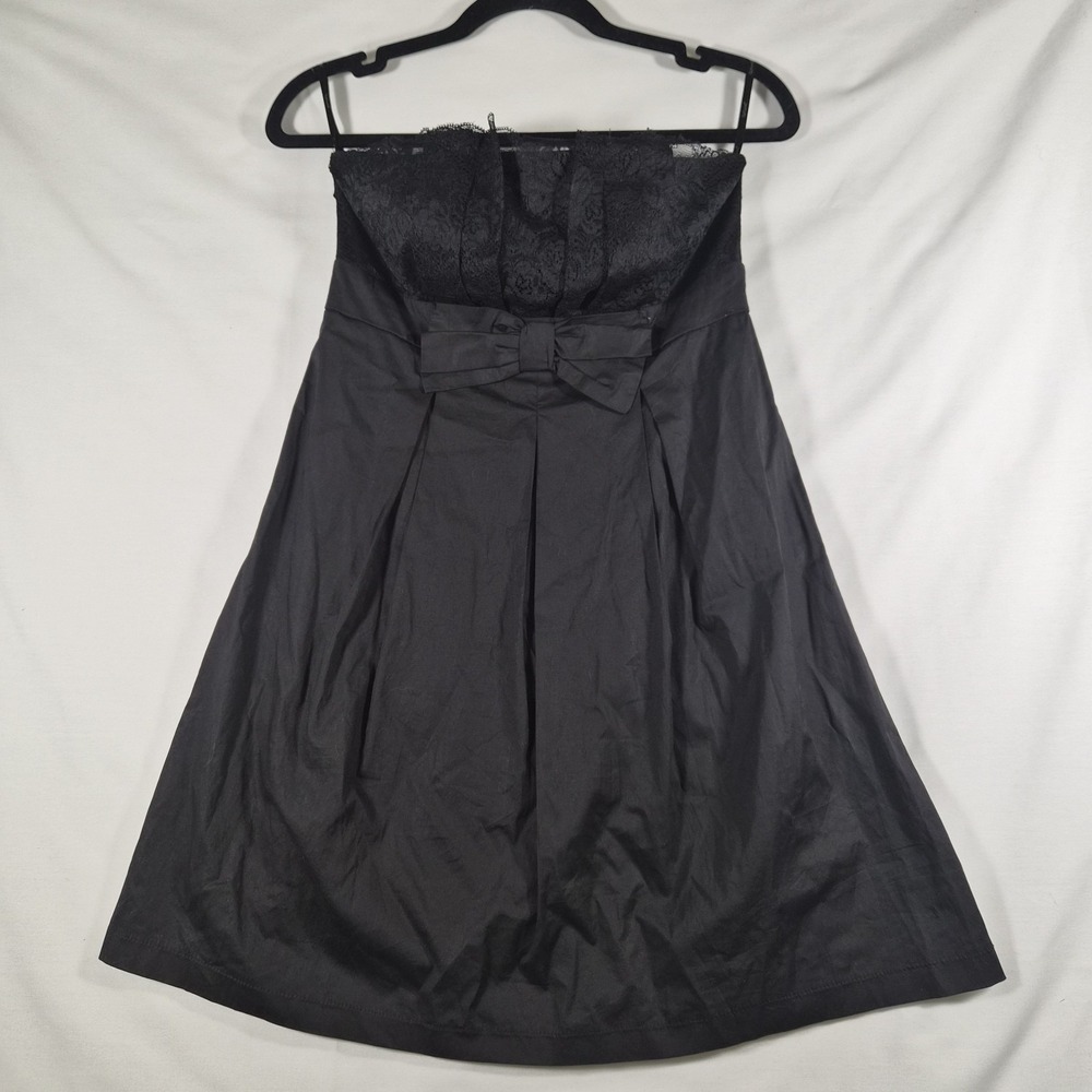 2000s Y2k Papaya Black Strapless Lace Bow Fit & Flare Mini Dress Size Small